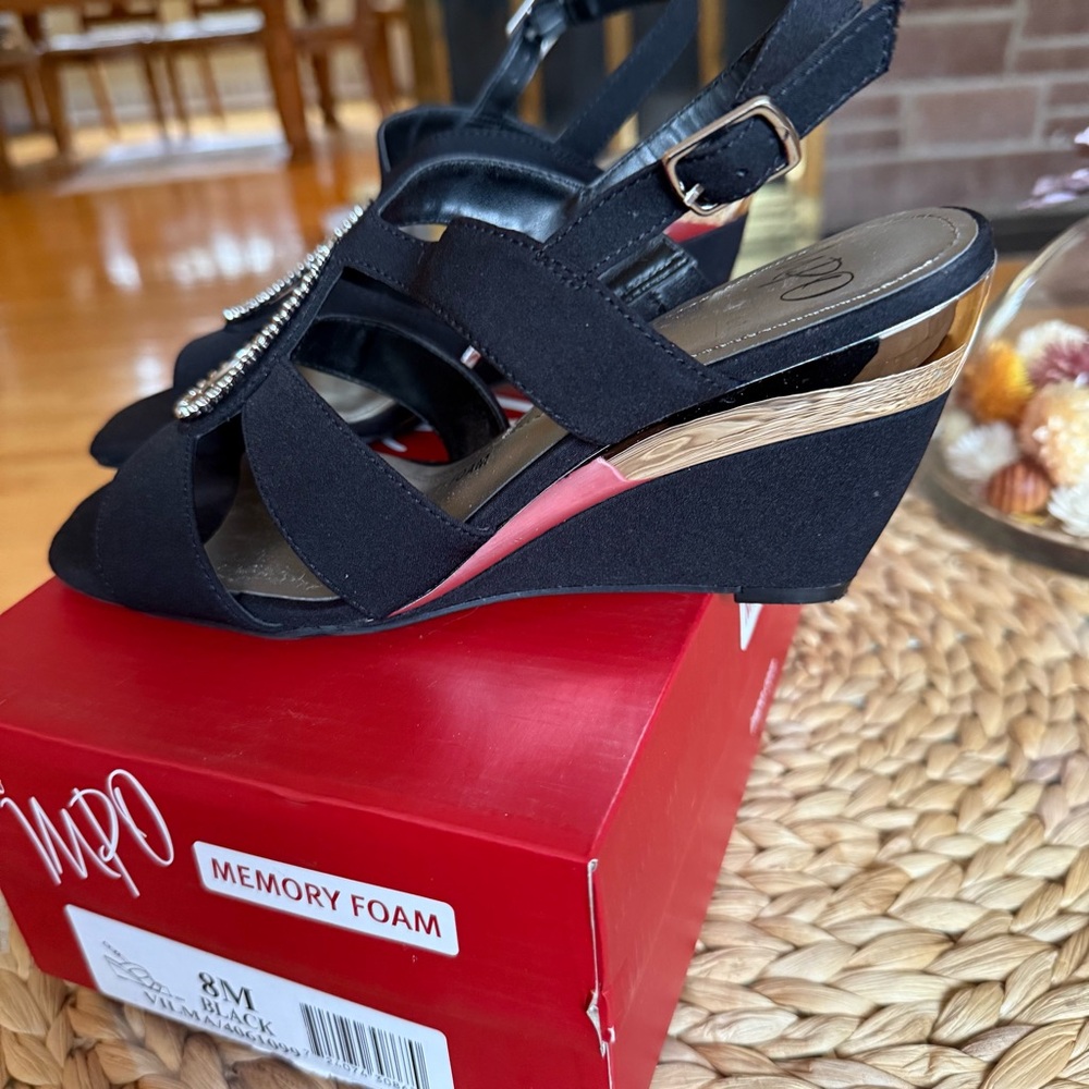 Impo Women's Black Bejeweled Wedge Sandals - Picture 3 of 4